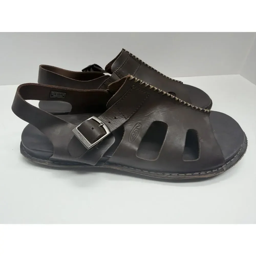 Keen Alman Fisherman Sandals Dark Brown Full-Grain Leather Size 10